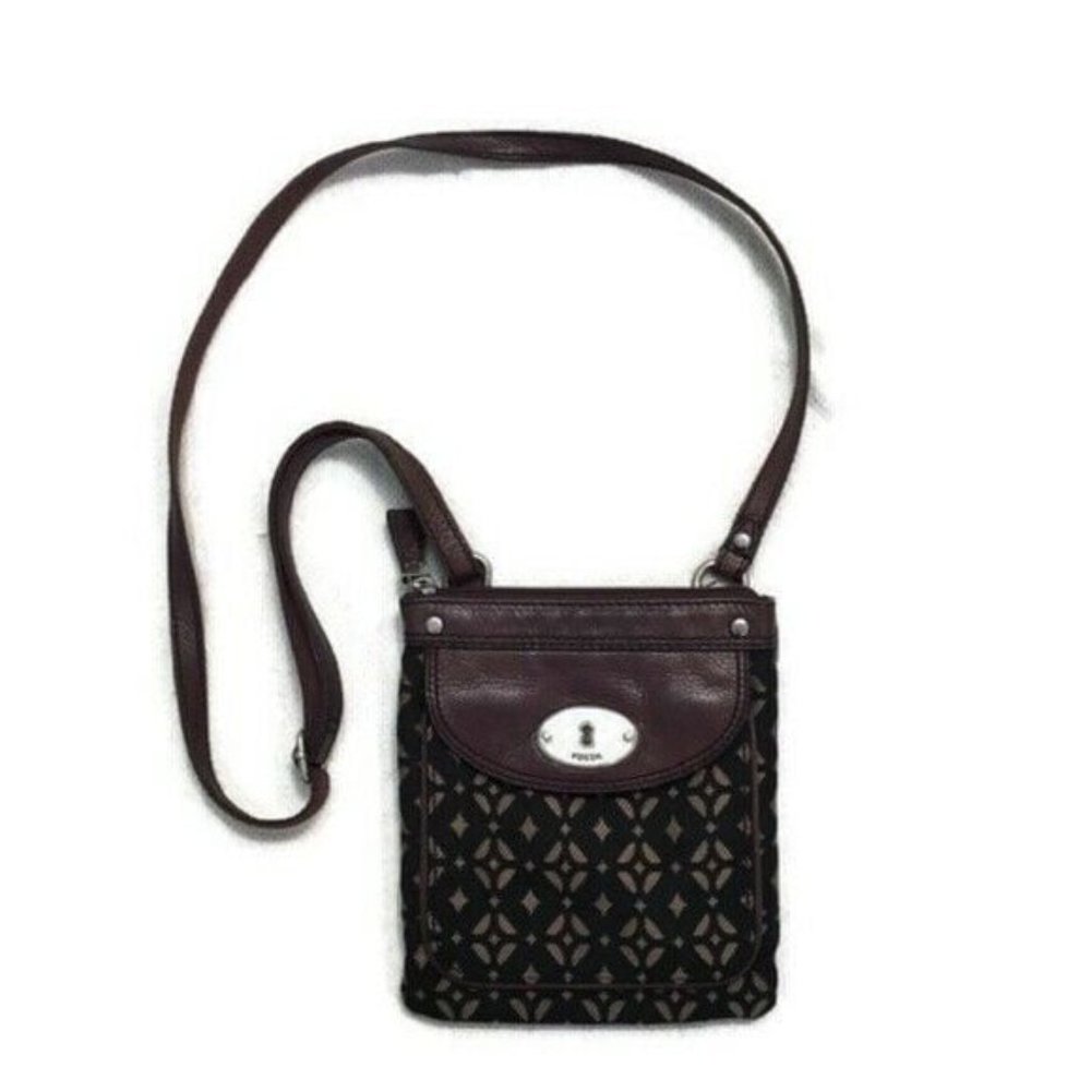 FOSSIL Tapestry Crossbody handbag purse. Brown